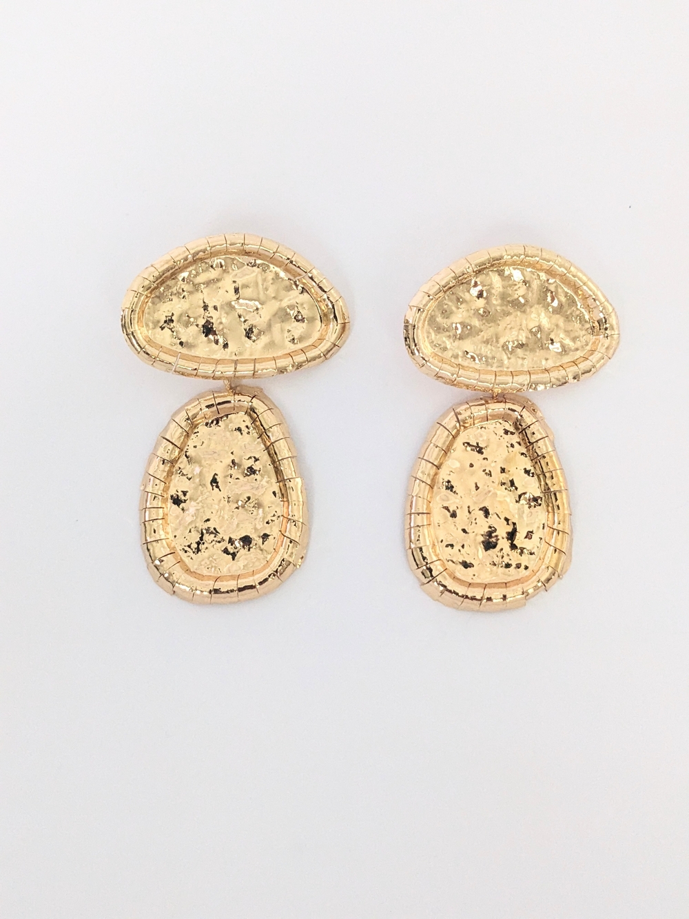 Gold Hammered Double-Drop Earrings